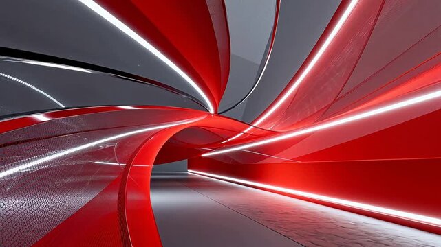 Abstract red and white curved neon corridor