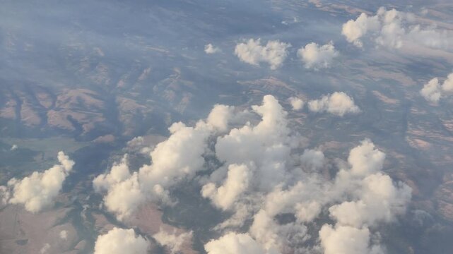 Aerial view of clouds over rolling hills in Washington state