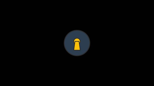 Yellow keyhole icon centered on a dark navy circle creates a minimalist motion animation for modern digital interface video clips.