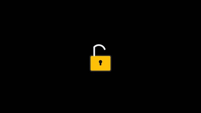Yellow padlock icon opening with a smooth digital motion effect in this minimalist graphic design animation for modern video projects.