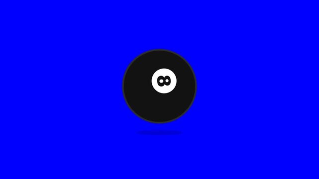 Black eight ball floats in motion against a vivid blue background in this minimalist digital animation video clip design