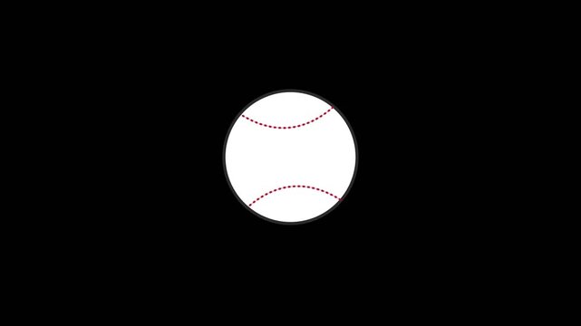 Baseball spinning on a dark background showing rotating red stitching in this smooth digital animation motion video clip design