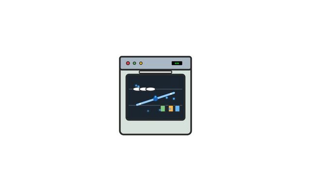 Kitchen oven appliance with a rotating digital loading bar scanning internal food items in this smooth animated motion video clip
