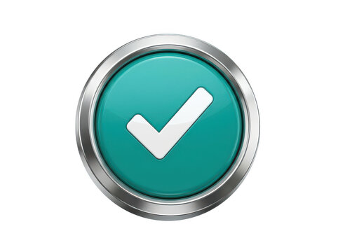 Teal checkmark button with silver border