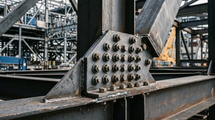 Fototapeta premium Industrial metal beam with bolts construction.