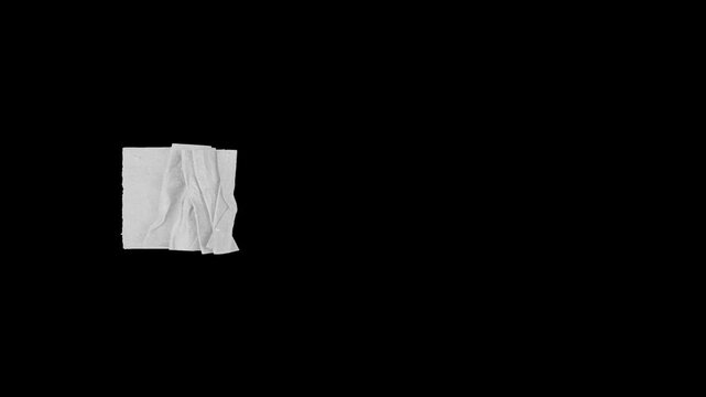 Animated torn paper strip on a black screen background, crumpled paper texture reveal, stop motion collage element with alpha channel.