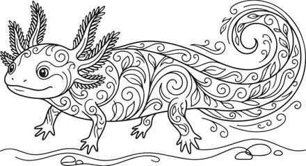 Obraz premium Ornate Floral Axolotl Coloring Page Vector Illustration