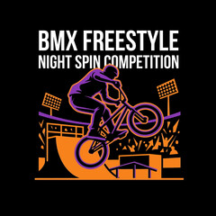 Obraz premium Dynamic Bmx Freestyle Night Spin Competition Action Illustration Vibrant