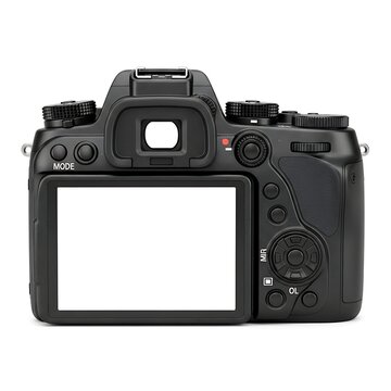 Dslr camera rear view showcasing mode dial and electronic viewfinder