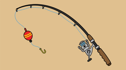 Fishing rod with reel and bobber illustration for outdoor hobby © matahari