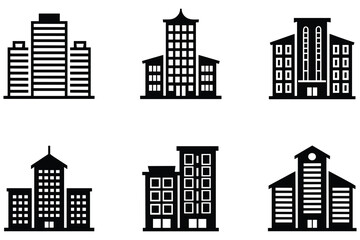 Fototapeta premium Set of architectural building icons representing modern skyscrapers and urban corporate structure