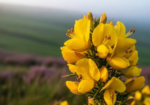 Close-up of vibrant yellow gorse flowers in a natural setting.