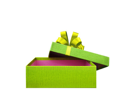 A green gift box with a bow and an open lid PNG transparent.
