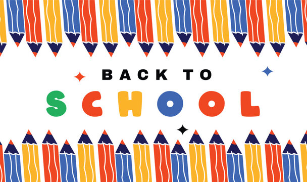Back to school text in art background with educational creativity supplies for education illustration.