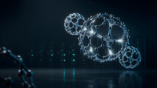 Hexagonal graphene neural network in dark lab - Great for nanotechnology, advanced physics, or material science publications.