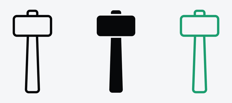 Sledgehammer construction tool icon set in different styles with sledgehammer construction demolition handtool silhouette