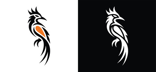 Fototapeta premium Minimal Tribal Bird Logo Vector – Abstract Raven Phoenix Style Mascot Icon for Branding