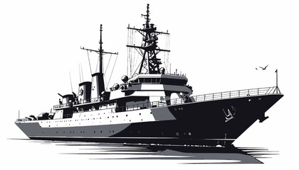 Large Naval Warship Vessel Ocean Transport. © ardi