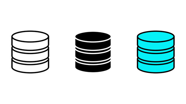 Database icon set black white and cyan variations