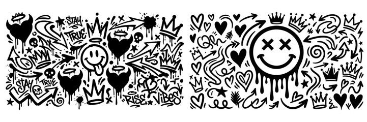 Obraz premium Urban Graffiti Street Art Doodles Skulls Hearts Crowns Smiley Faces Arrows Stay True Vibes