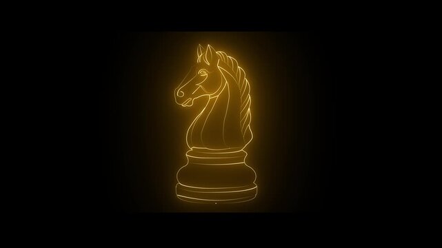 Glowing orange neon chess knight icon animation on the black background. Perfect for business planning, decision-making and creative strategy concepts, 4k animation video,.,