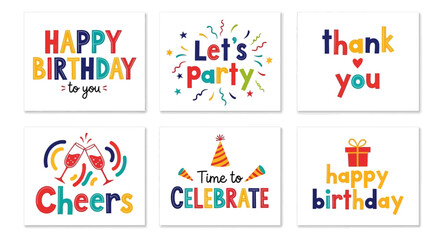 Fototapeta premium Vibrant birthday celebration graphics displayed on colorful cards
