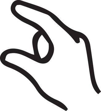 Hand gesture showing pinching motion on white