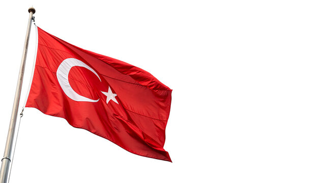 Turkish national flag waving on metal pole country symbol isolated on transparent background