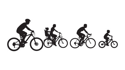 Obraz premium Linear Silhouette Composition of a Family Cycling in a Row