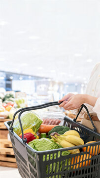 買い物かごに入れた食材を確認する日本人の手元