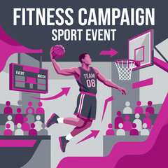 Obraz premium Dynamic Basketball Player Dunking Court Arena Crowd Excitement Graphic