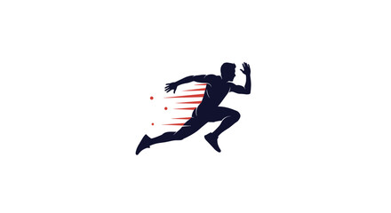 Obraz premium Dynamic silhouette of a male runner sprinting forward with red speed lines representing fast movement and athletic power.