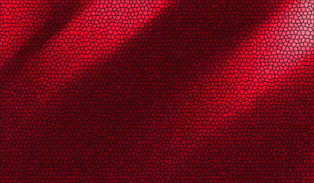 abstract red gradient illustration in a mosaic (stained glass) style composed of thousands of small, irregular organic polygon shapes