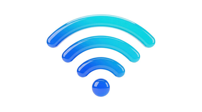 3d glossy blue wifi signal icon isolated on transparent background