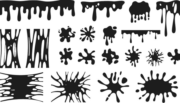 Slime drip set black splatters and goo vector collection