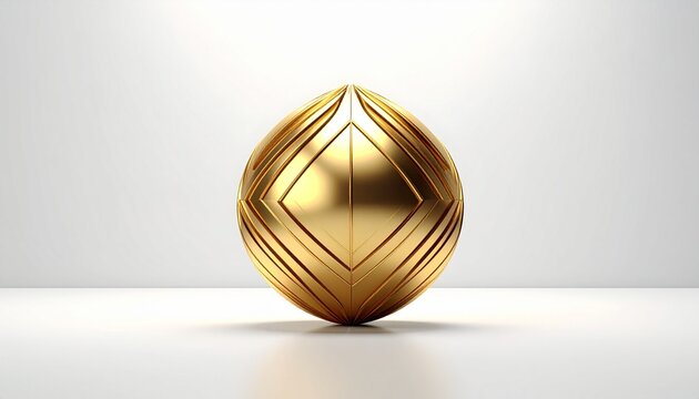Minimalist golden sphere with geometric diamond facets against white studio background geometric metallic abstract precious