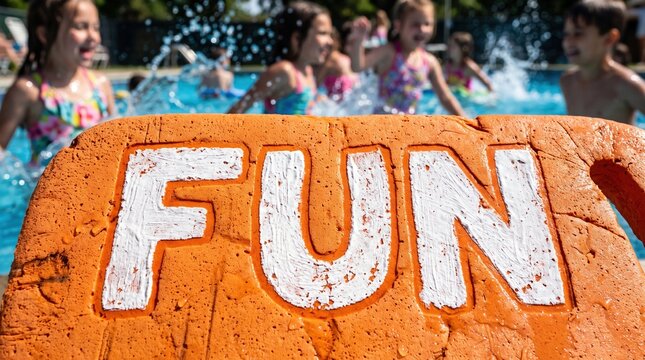 Summer fun at pool with people splashing and emerging in water