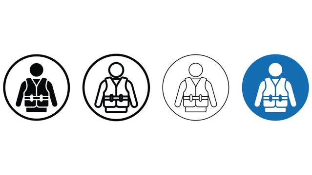 Four different colored safety vest icons in circular frames