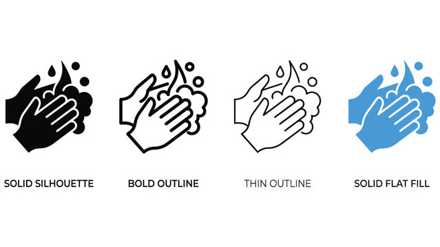 Four different styles of hand washing icons on white background