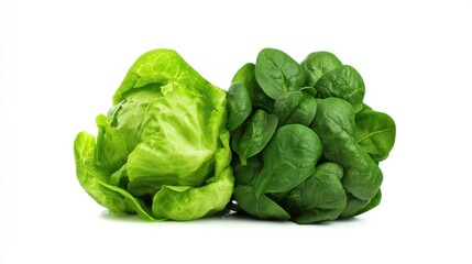 Obraz premium Fresh green lettuce and spinach isolated on white background