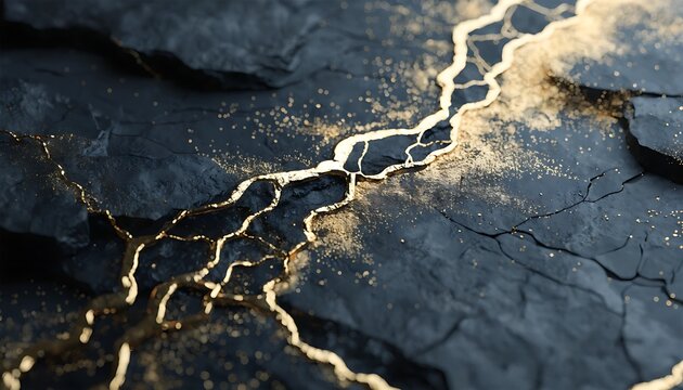 Abstract dark blue stone texture with luxury gold veins and cracks background.