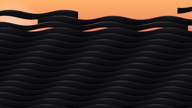 Recursive, horizontal wavy black bars sliding to create a complex, fluid shutter transition effect.