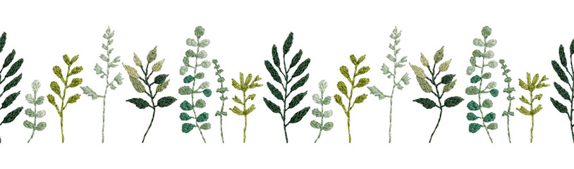 手刺繍の植物のシームレスパターン © Stitch Palette