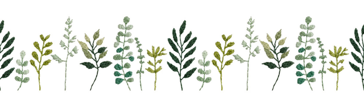 手刺繍の植物のシームレスパターン