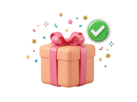 Pink gift box with ribbon and confetti