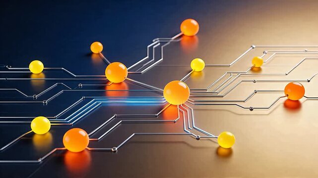 Circuit board with glowing nodes