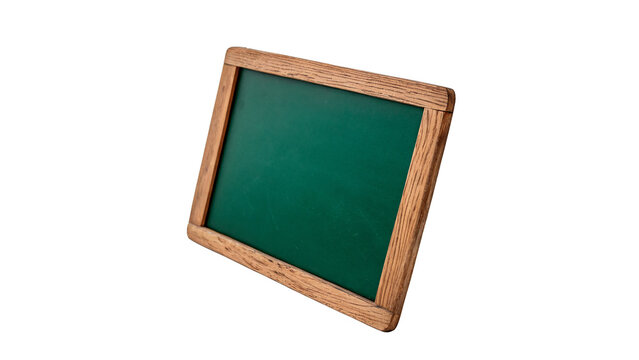 Small blank chalkboard slate green writing board isolated on transparent background cut out