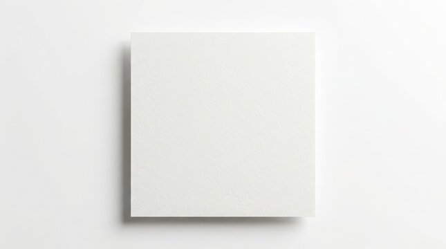 Blank Square Paper Sheet Floating on a Minimalist White Background with Soft Drop Shadow Effect