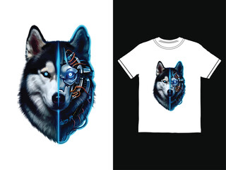 Husky dog face with robotic design on tshirt © ict