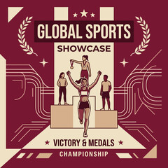 Obraz premium Dynamic Athletes Achieving Victory Celebrations On Podium Global Sports Championship